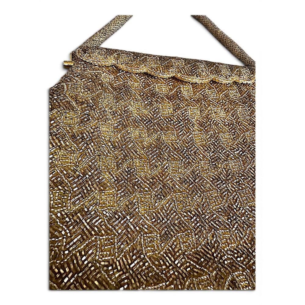Vintage 1950s 60s Gold Hand Beaded Evening Bag Hong Kong Cocktail Purse - Picture 3 of 12